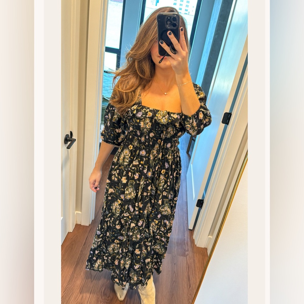 Free People Oasis Floral Printed Midi Dress in Black $168 - Picture 5 of 8